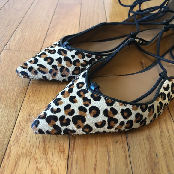 Zara Leopard Print Lace-Up Flats - Picture 4 of 8